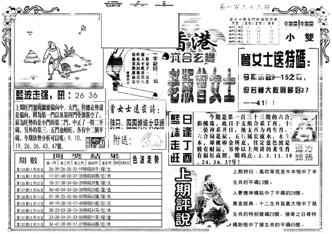 六合彩133期另版老版曾女士A(黑白)