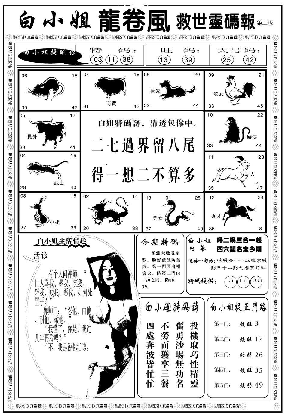 六合彩133期另版白姐龙卷风B(黑白)