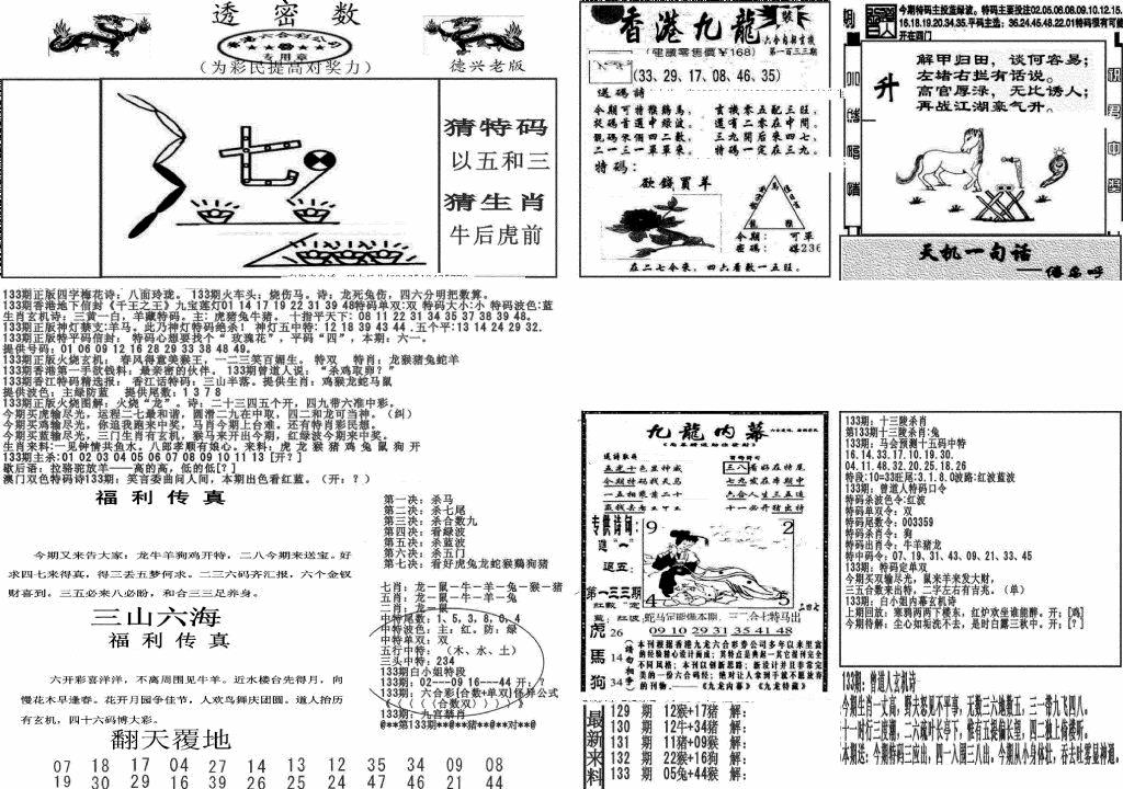 六合彩133期新透密数A(新)(黑白)