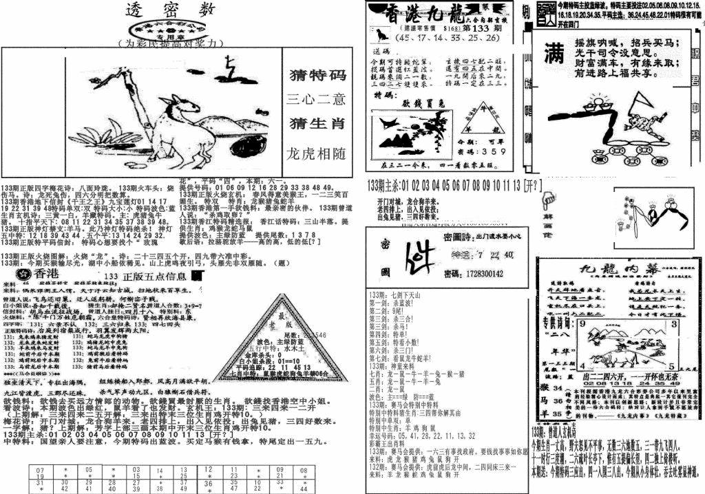 六合彩133期新透密数B(新)(黑白)