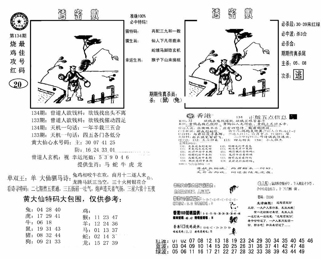 六合彩134期诸葛透密数(新图)(黑白)