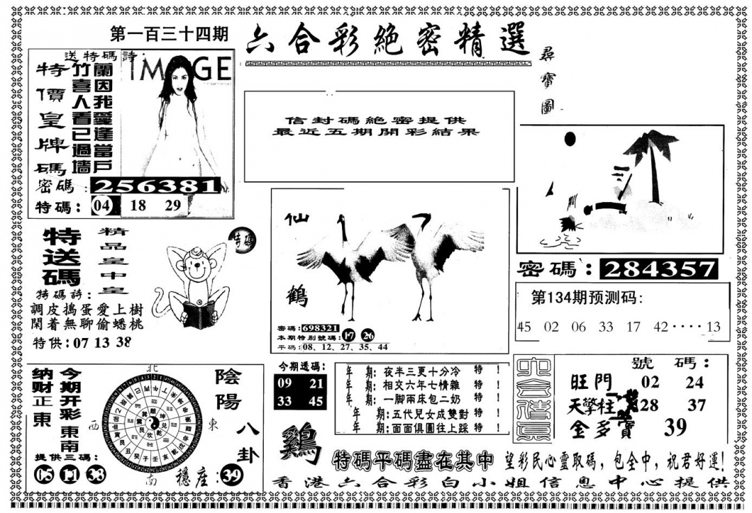 六合彩134期另版白姐绝密精选B(黑白)
