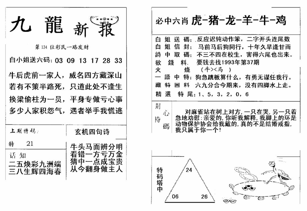六合彩134期九龙新报(新)(黑白)