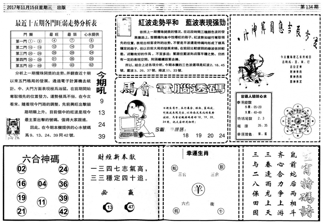 六合彩134期另版中财经B(黑白)