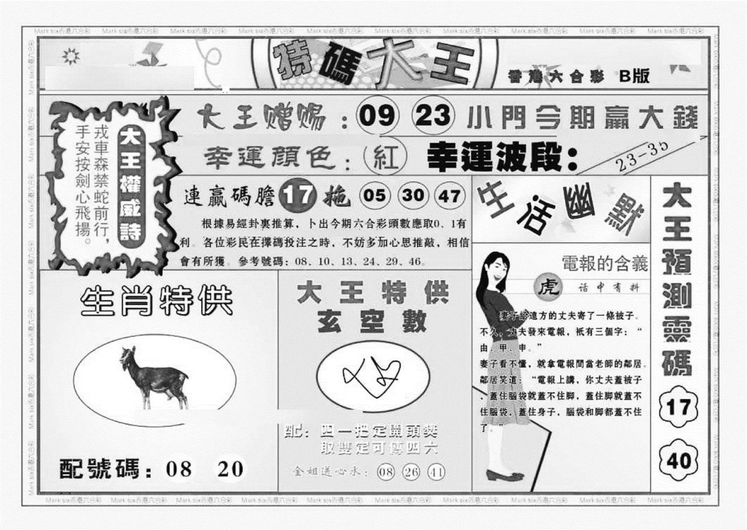 六合彩065期特码大王B（新图）(黑白)