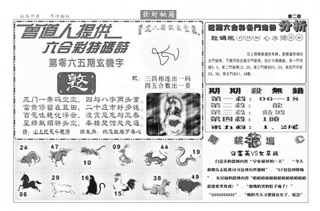 六合彩065期发财秘籍B（新图）(黑白)