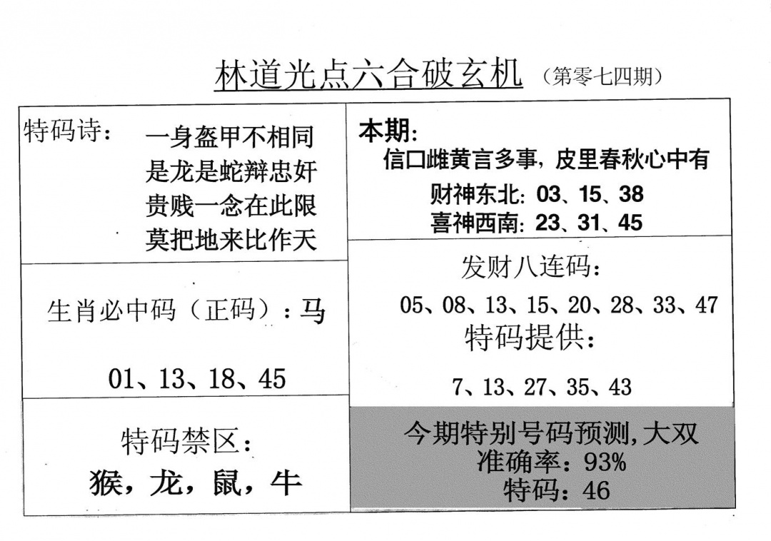 六合彩074期老林道光(黑白)