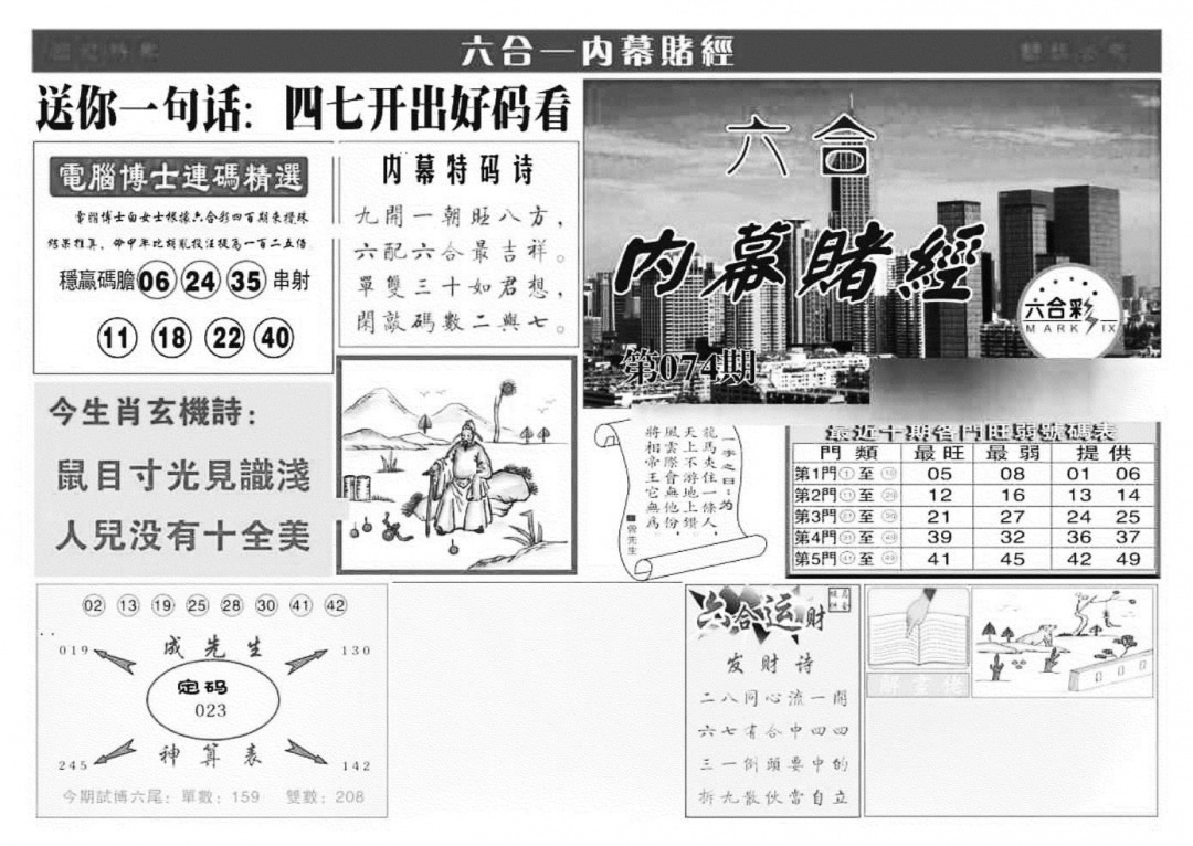六合彩074期内幕赌经(特准)(黑白)