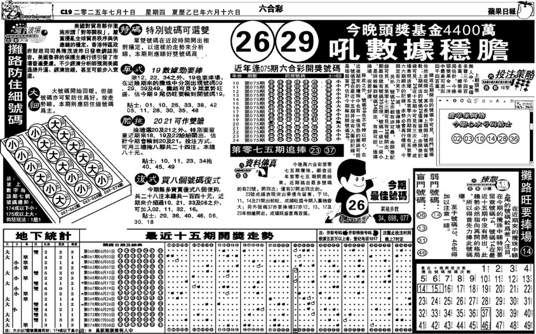 六合彩075期私作苹果报B(自决)(黑白)
