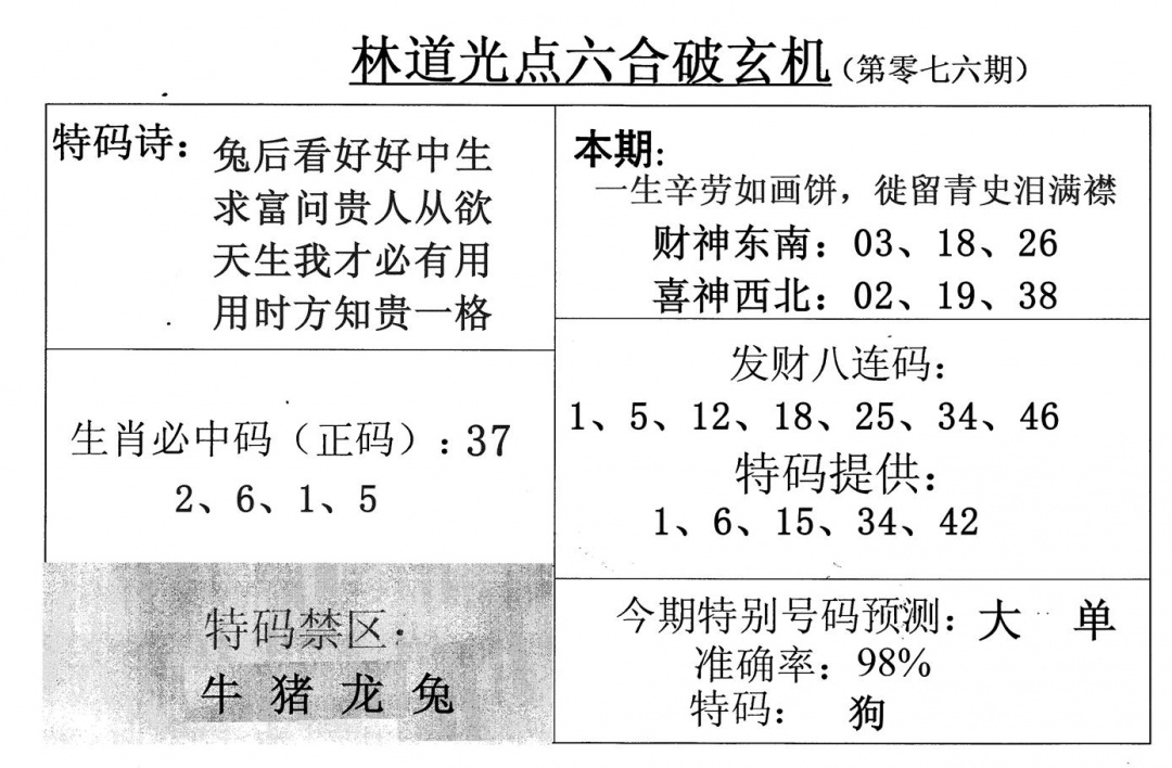 六合彩076期林道光(黑白)