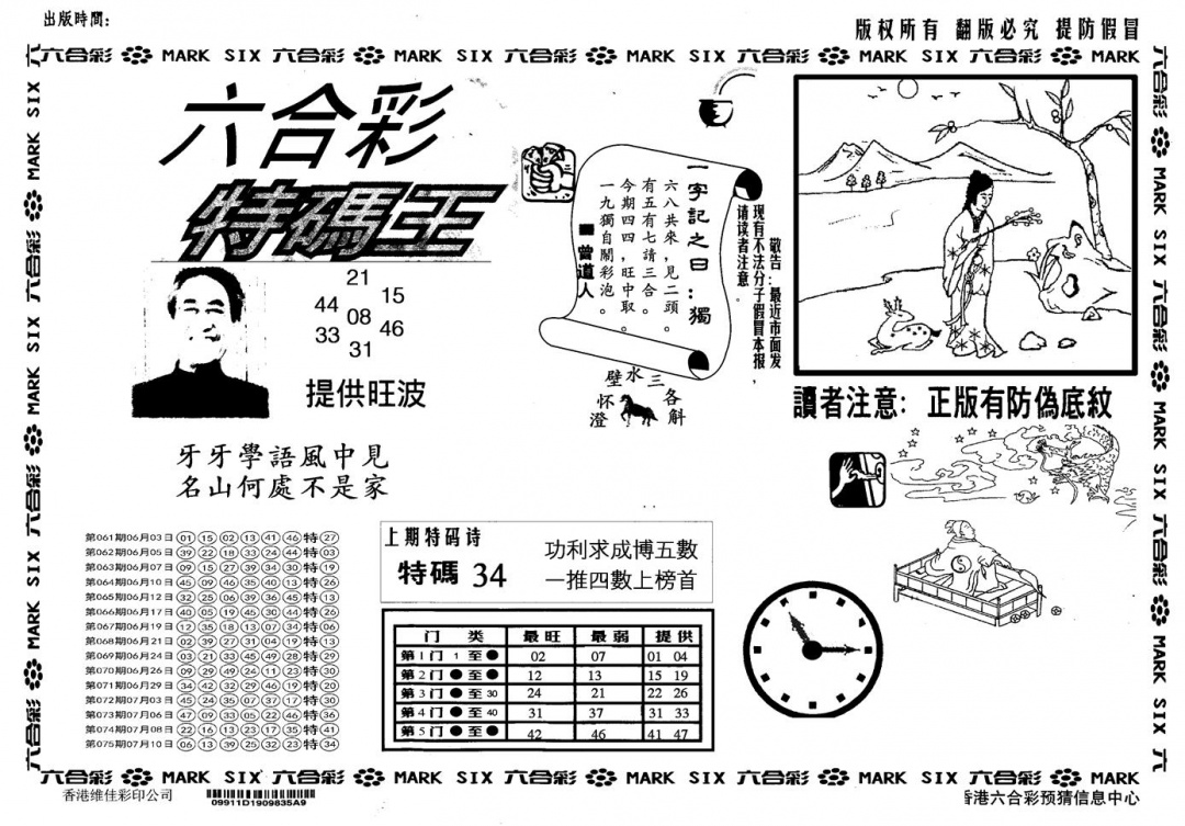 六合彩076期另版特码王(黑白)