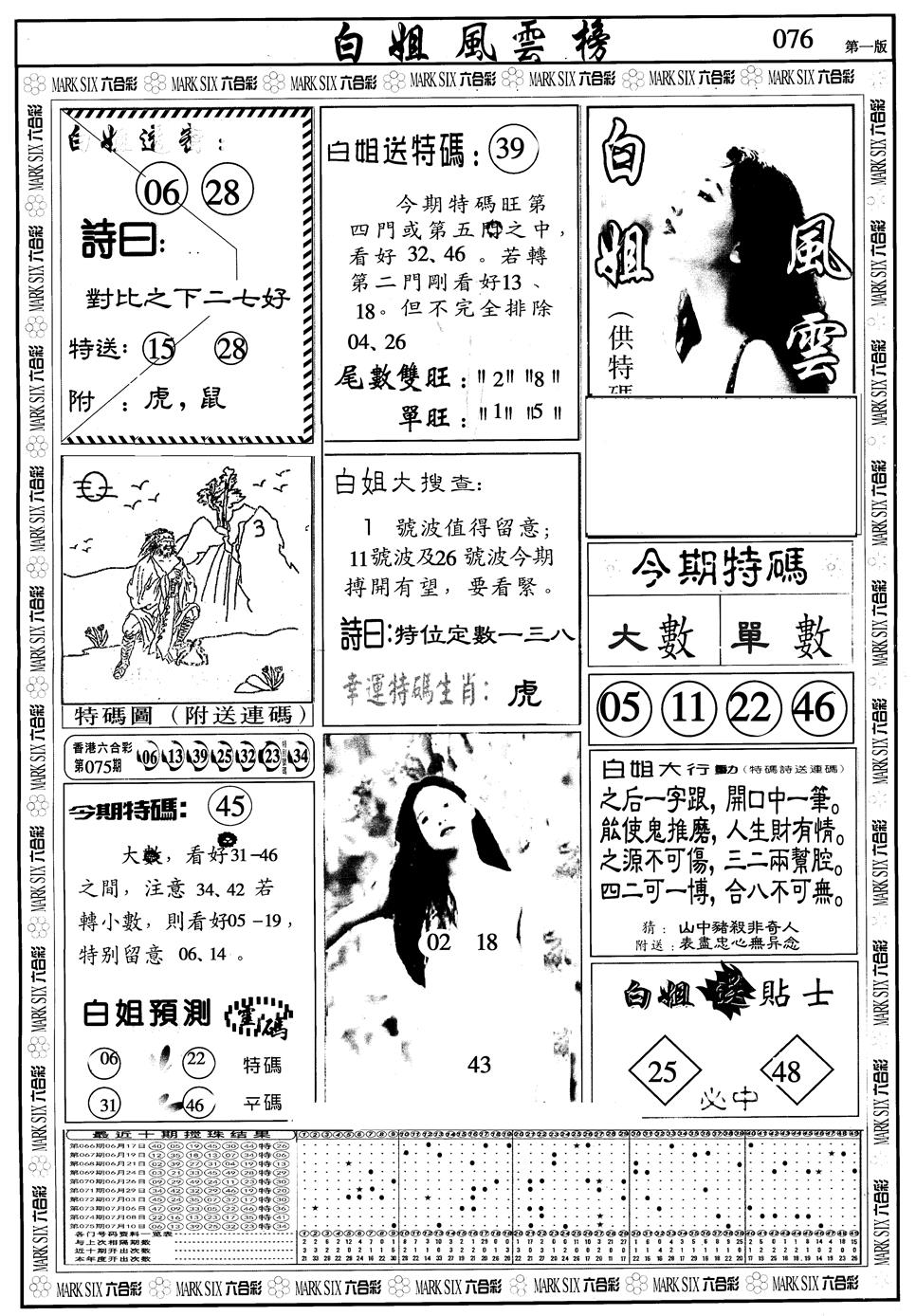 六合彩076期另版白姐风云榜A(黑白)