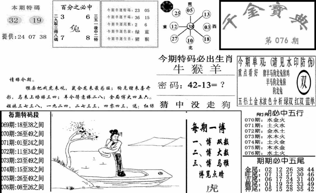六合彩076期千金宝典(新图)(黑白)