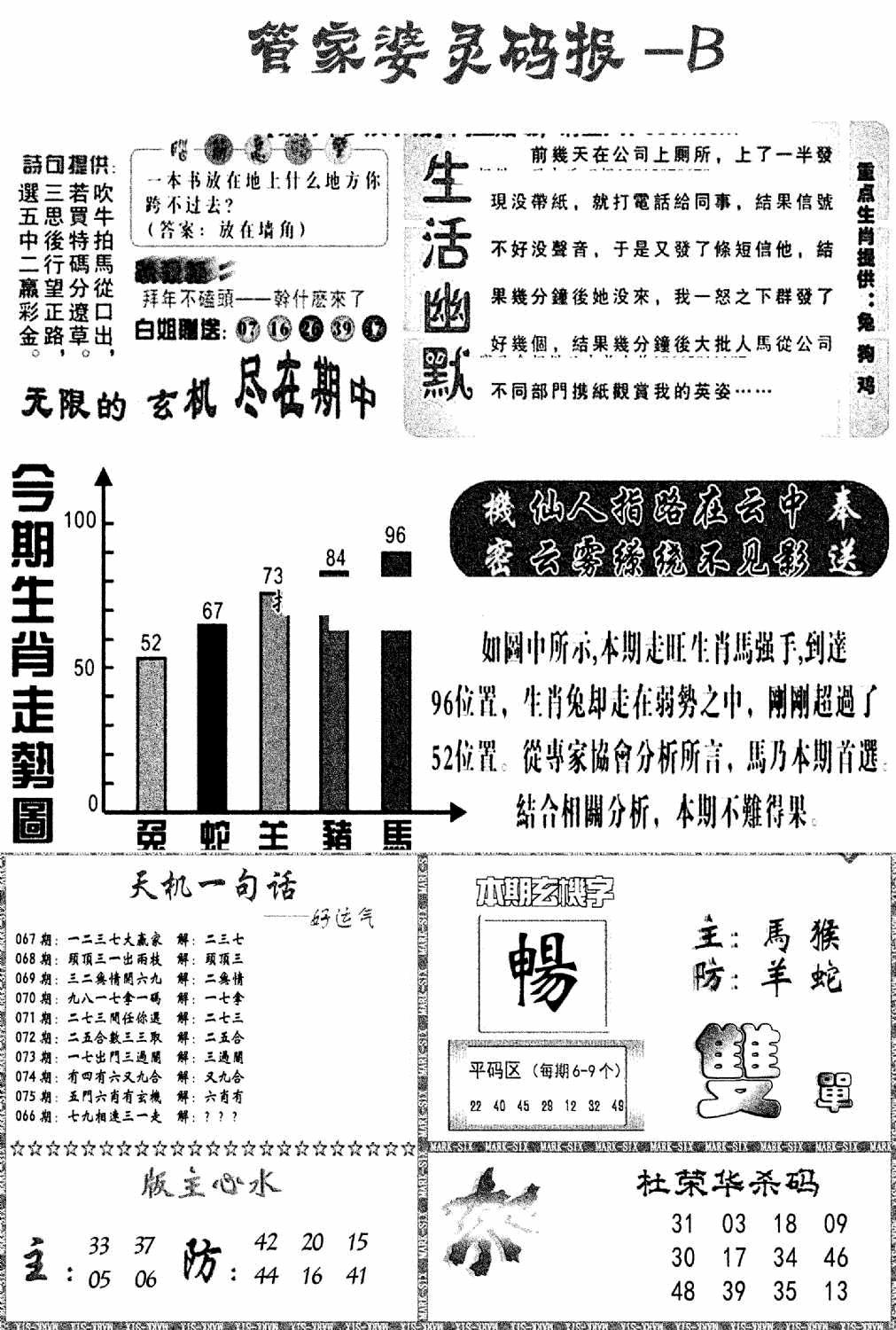 六合彩076期管家婆灵码报B(新图)(黑白)