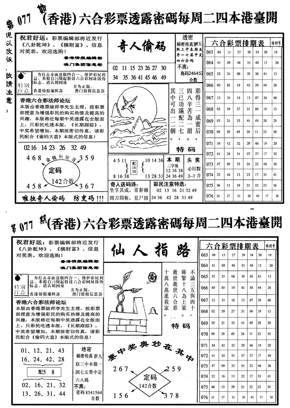 六合彩077期龙仔四合二(黑白)