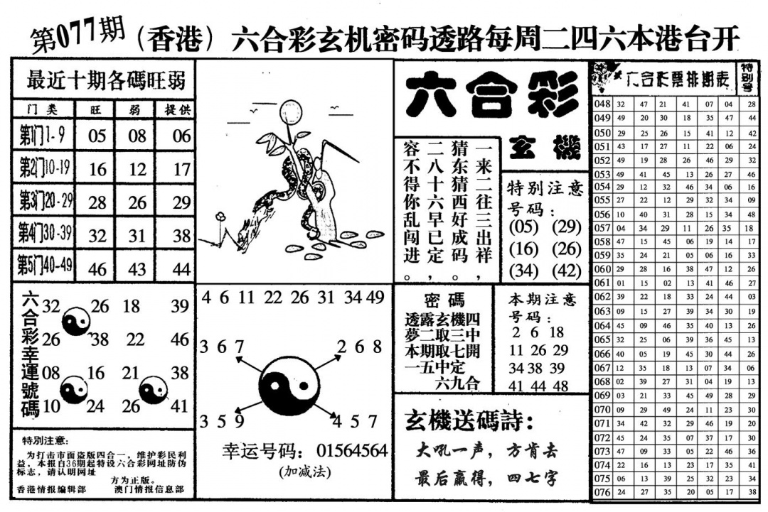 六合彩077期六合玄机(黑白)