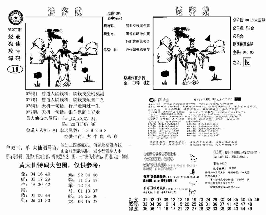 六合彩077期诸葛透密数(新图)(黑白)