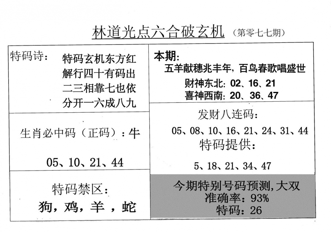 六合彩077期老林道光(黑白)