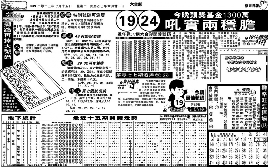 六合彩077期私作苹果报B(自决)(黑白)