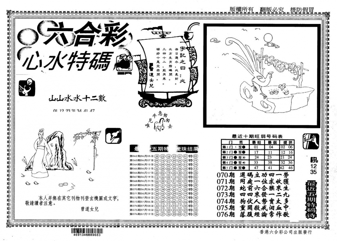 六合彩077期另版心水特码(黑白)