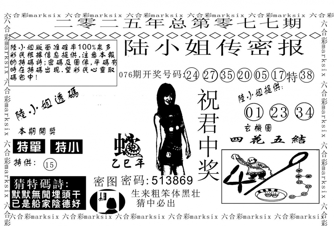六合彩077期陆小姐传密A(黑白)