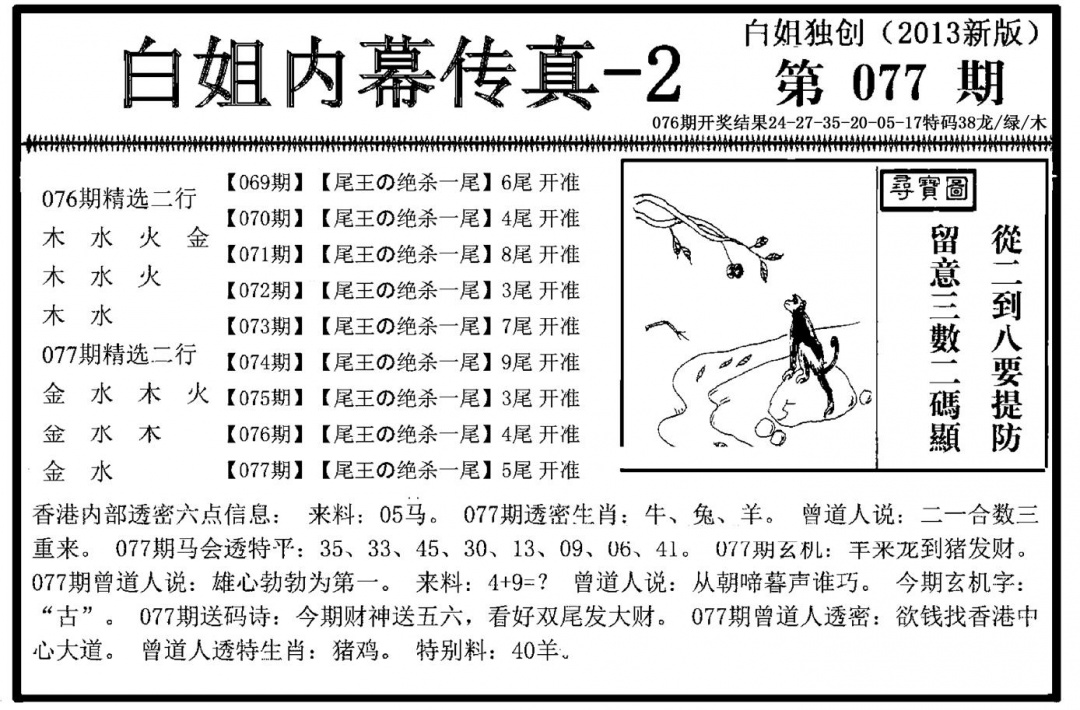 六合彩077期白姐内幕传真-2(新图)(黑白)