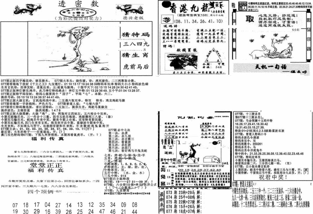 六合彩077期新透密数A(新)(黑白)