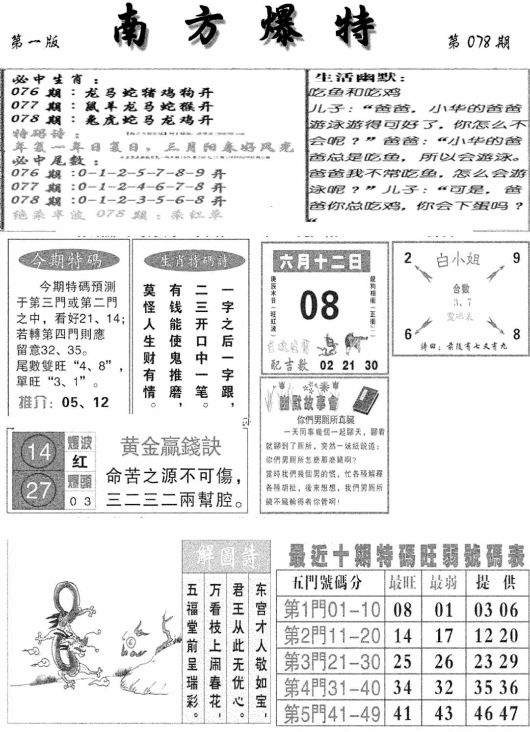 六合彩078期南方爆特A(新图)(黑白)