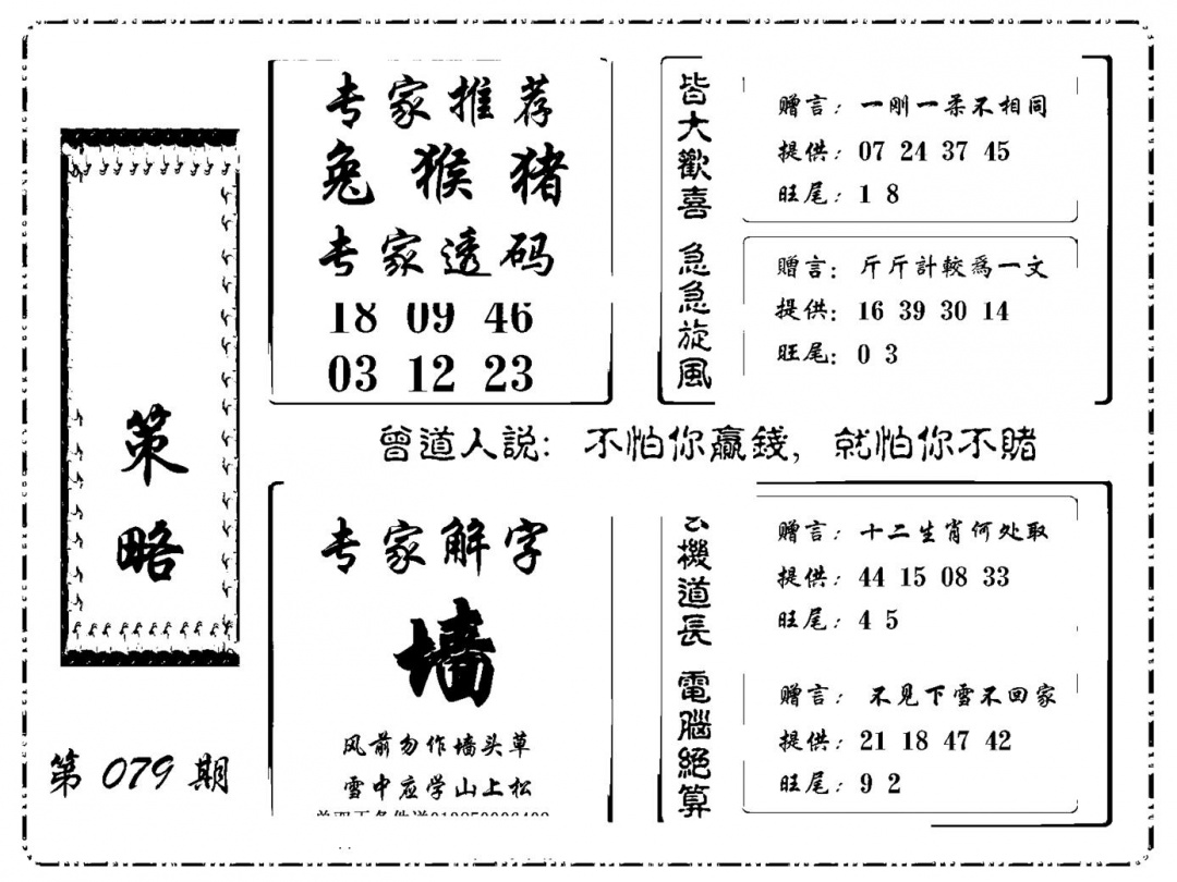 六合彩079期诸葛策略(新图)(黑白)