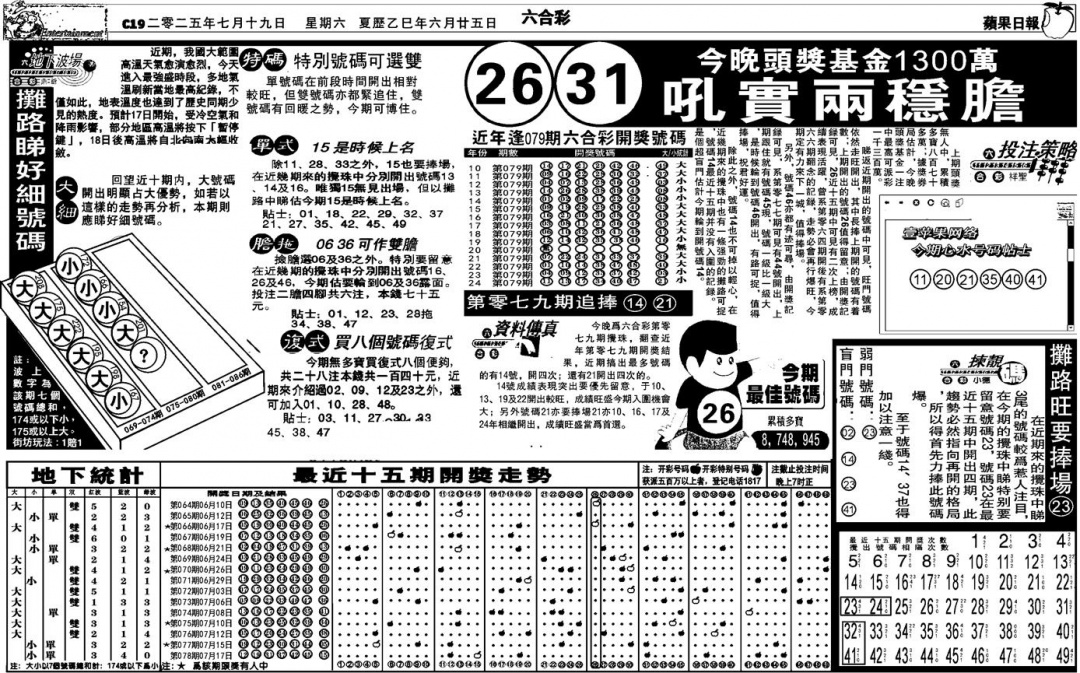 六合彩079期私作苹果报B(自决)(黑白)