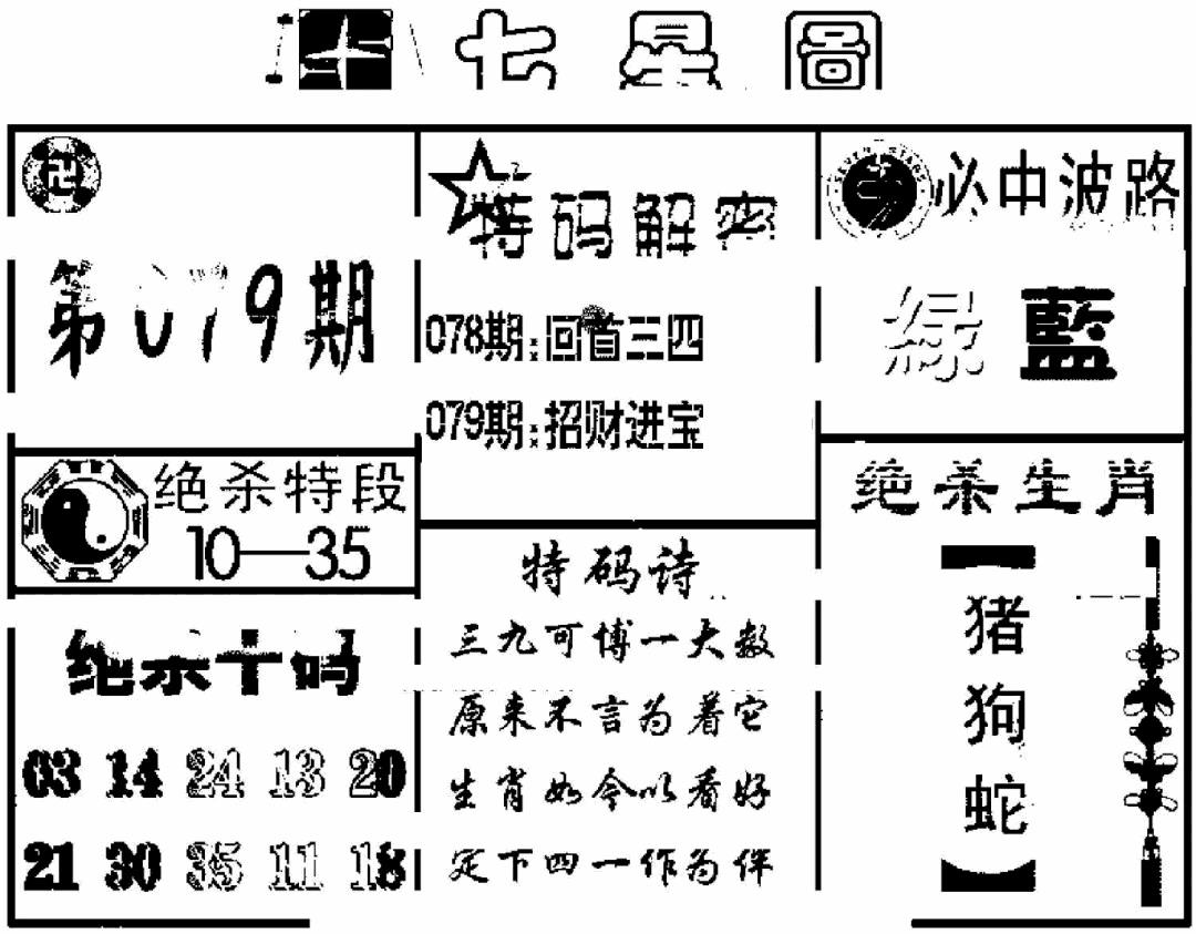 六合彩079期七星图(黑白)