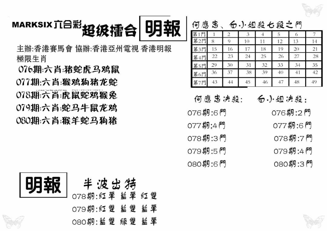六合彩080期超级擂台(黑白)