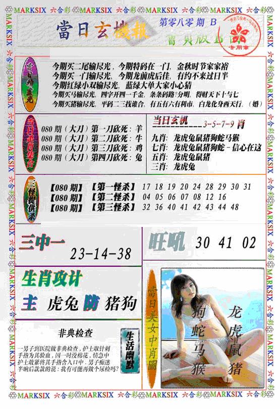 六合彩080期当日特码玄机B(新)(黑白)
