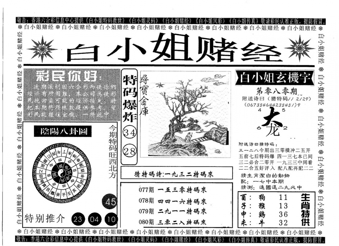 六合彩080期白姐赌经(黑白)