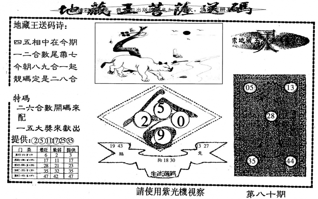 六合彩080期地藏王送码(黑白)
