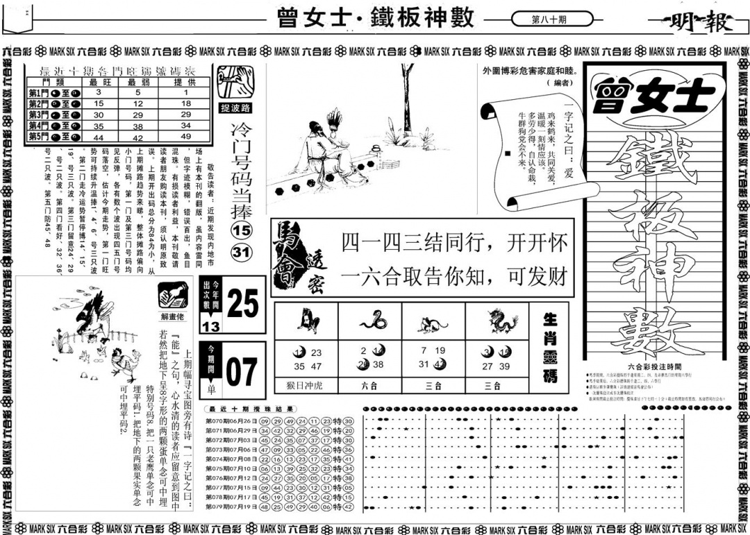 六合彩080期另版曾女士铁板A(黑白)