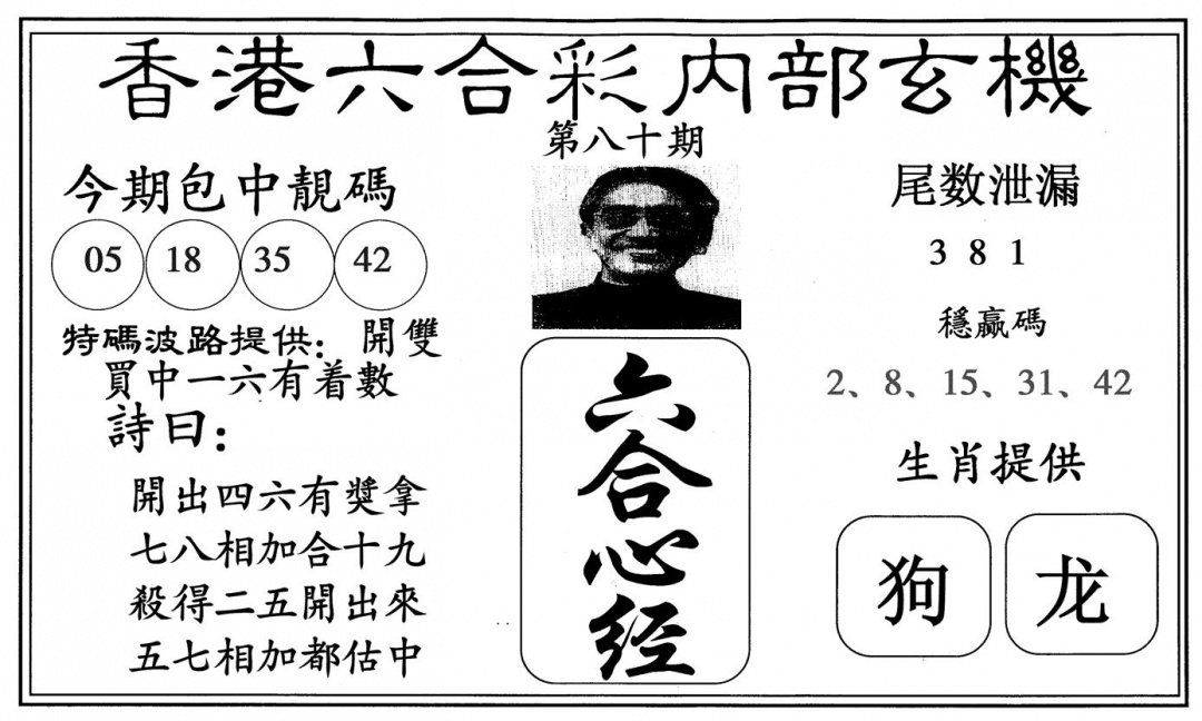 六合彩080期新六合心经(黑白)
