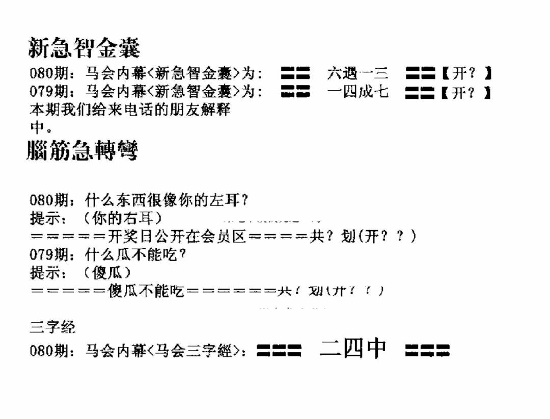 六合彩080期新急智金囊(黑白)