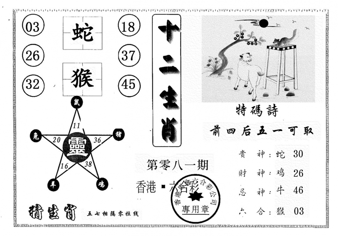 六合彩081期十二生肖(黑白)