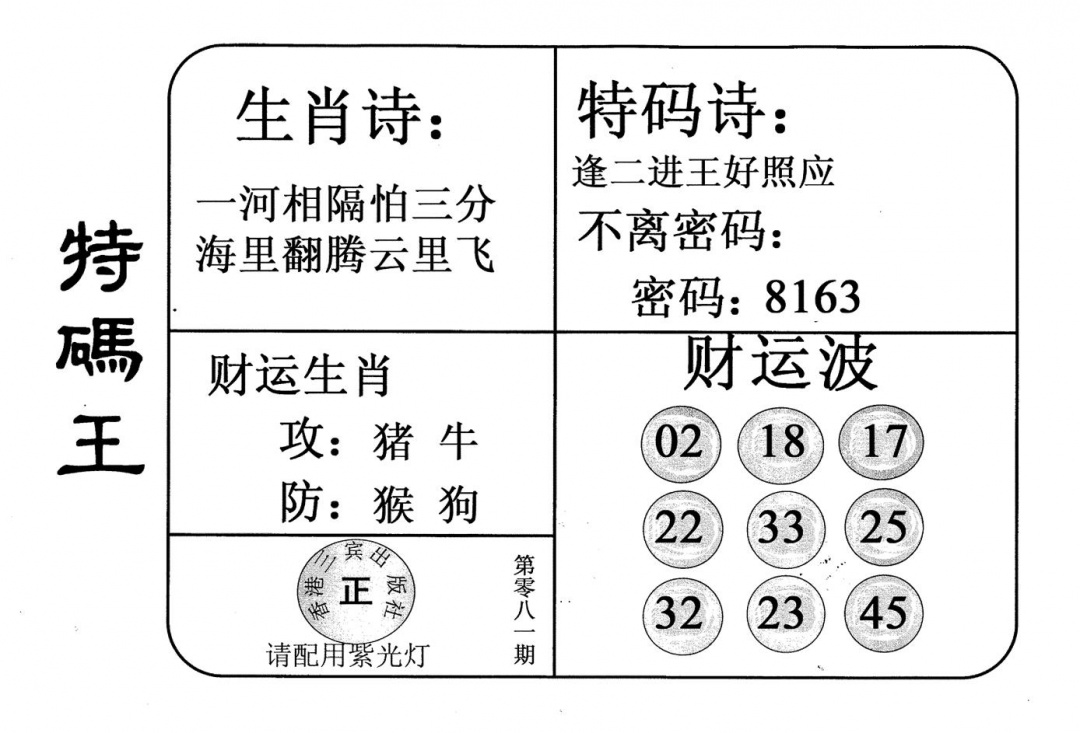 六合彩081期老版特码王(黑白)