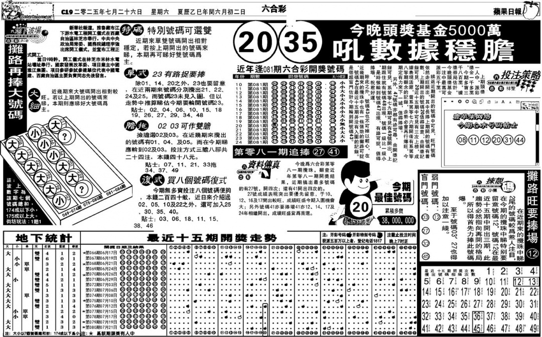 六合彩081期私作苹果报B(自决)(黑白)