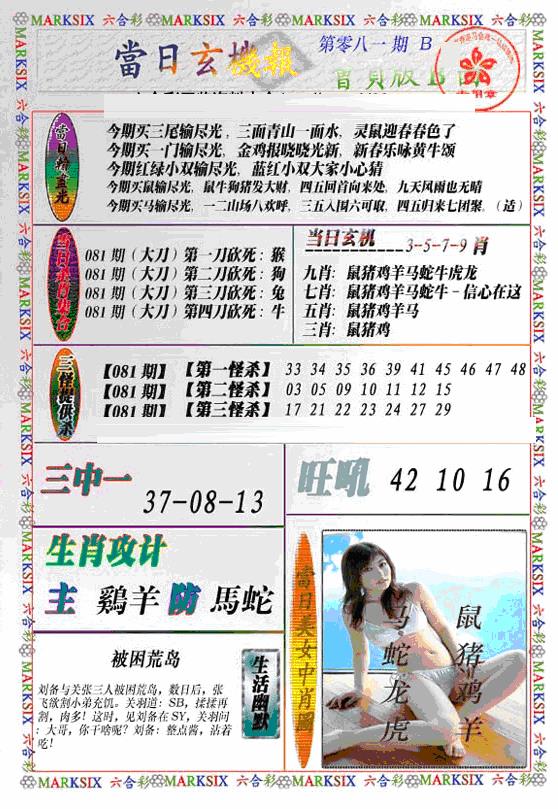 六合彩081期当日特码玄机B(新)(黑白)