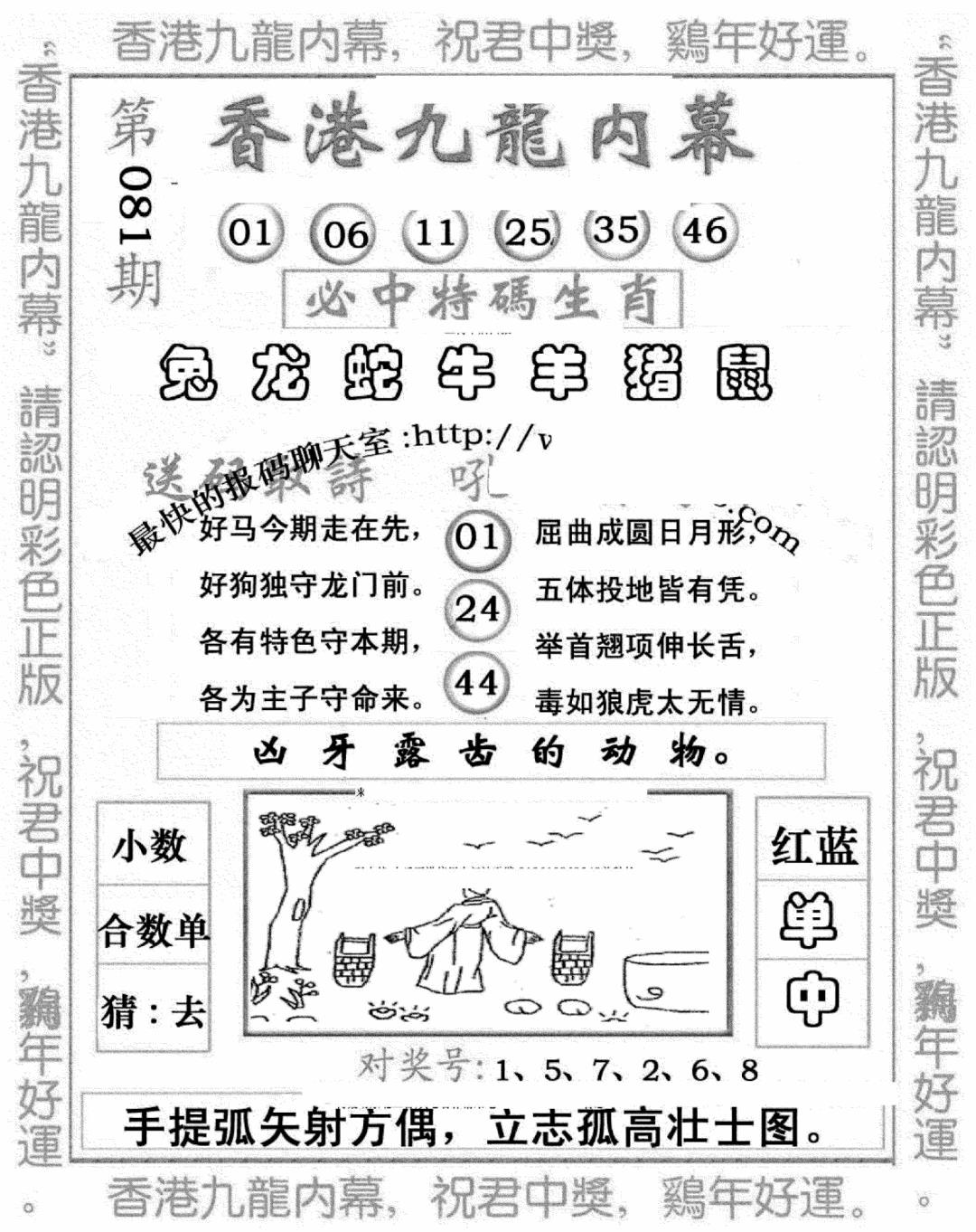 六合彩081期九龙内幕七肖图(新图)(黑白)