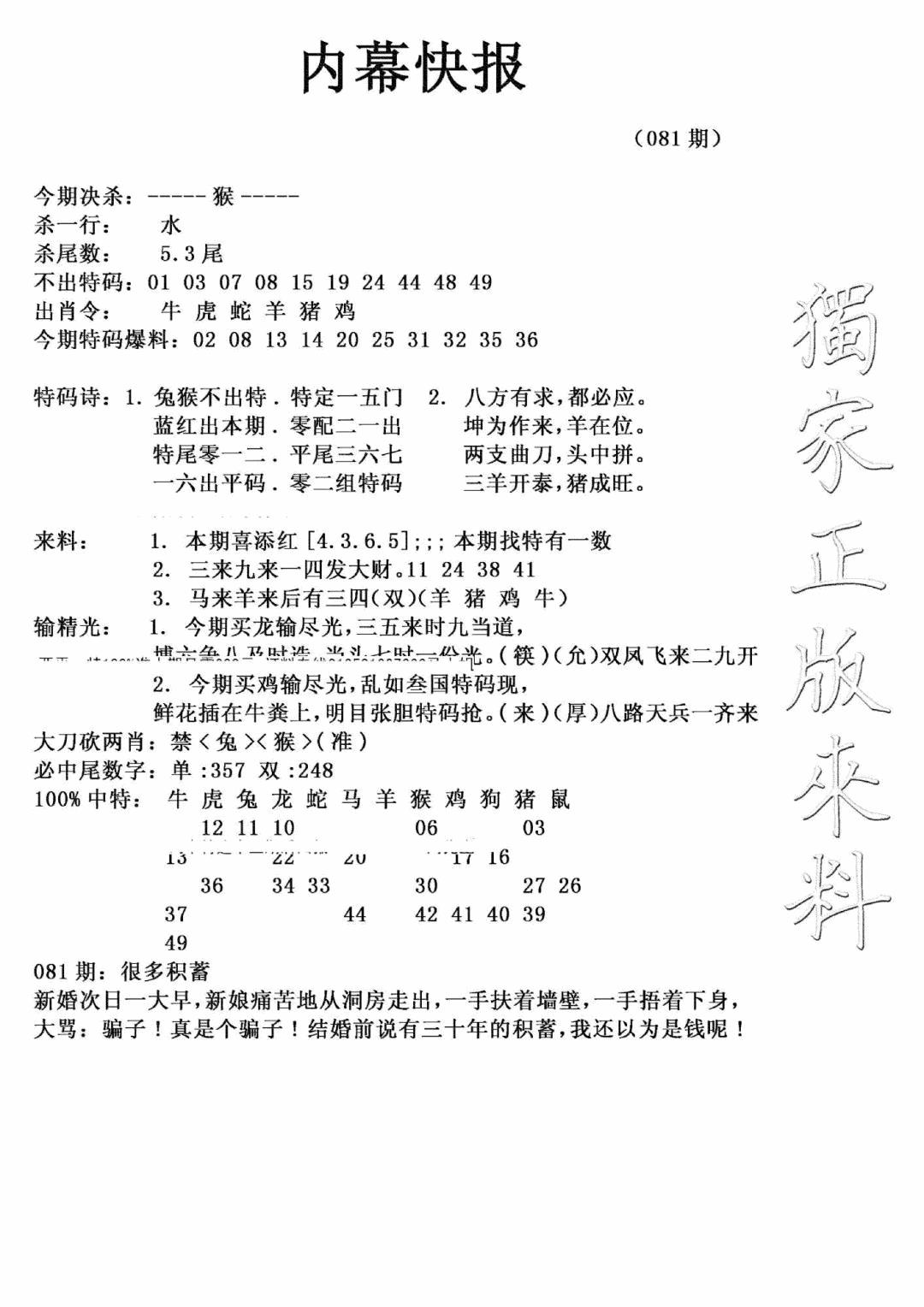 六合彩081期内幕快报(新图)(黑白)