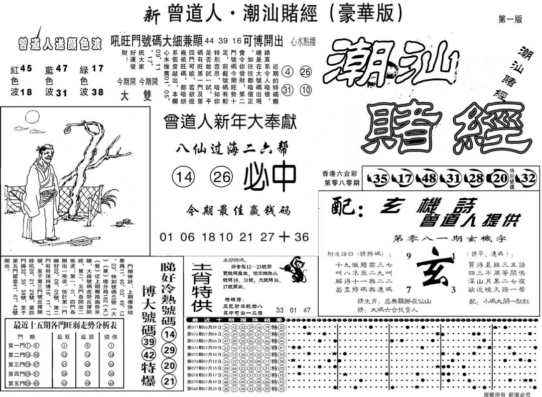 六合彩081期另潮汕赌经濠华版A(黑白)