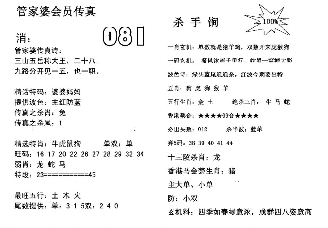 六合彩081期管家婆会员传真(黑白)