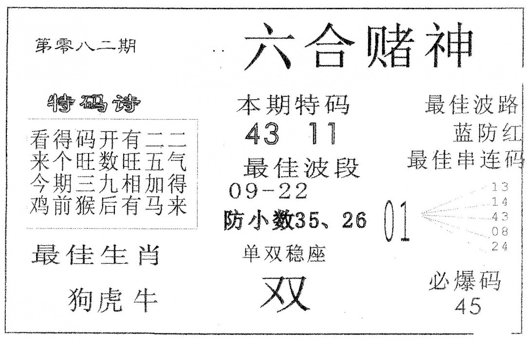 六合彩082期六合赌神(黑白)
