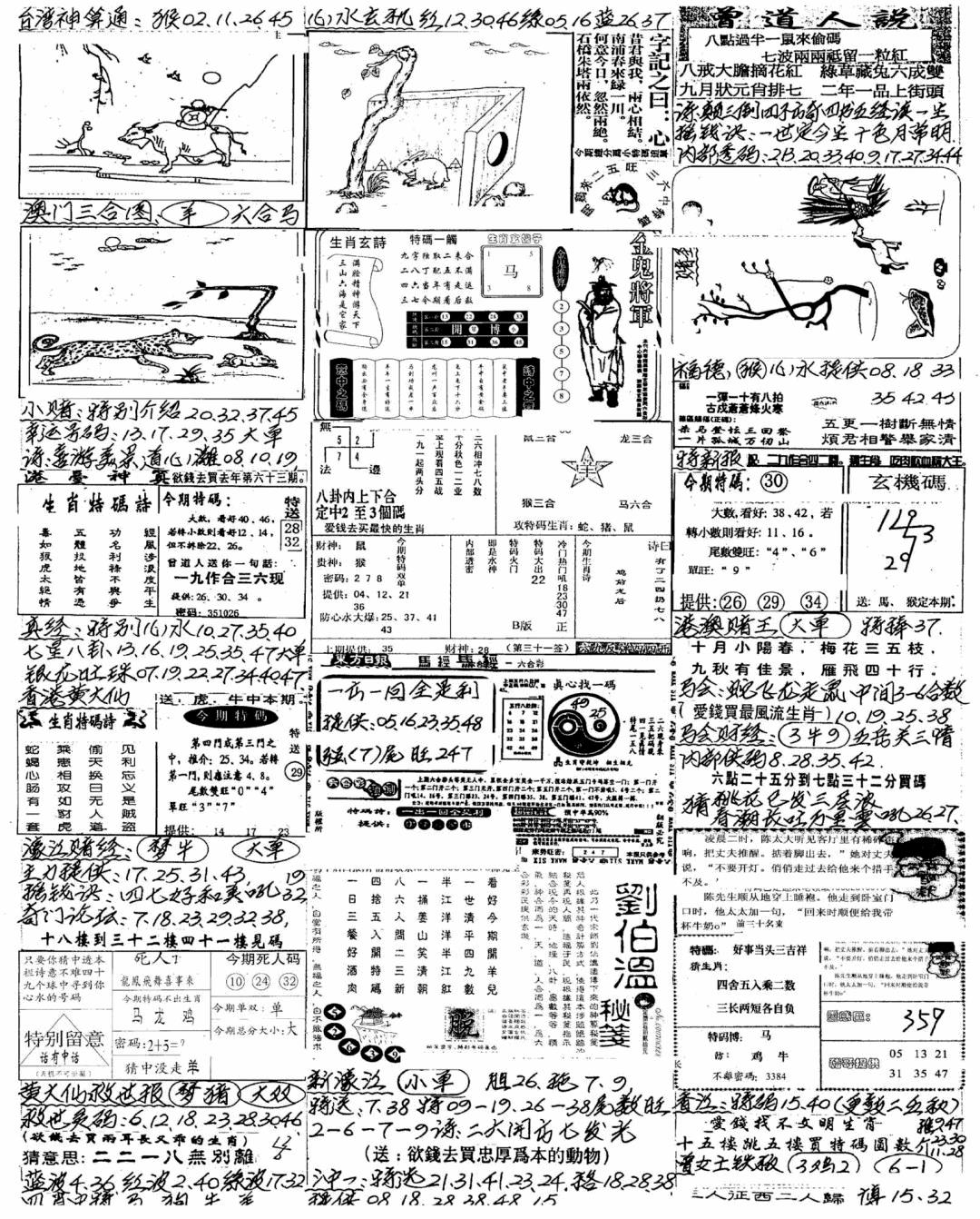 六合彩082期新版手写综合资料A(黑白)
