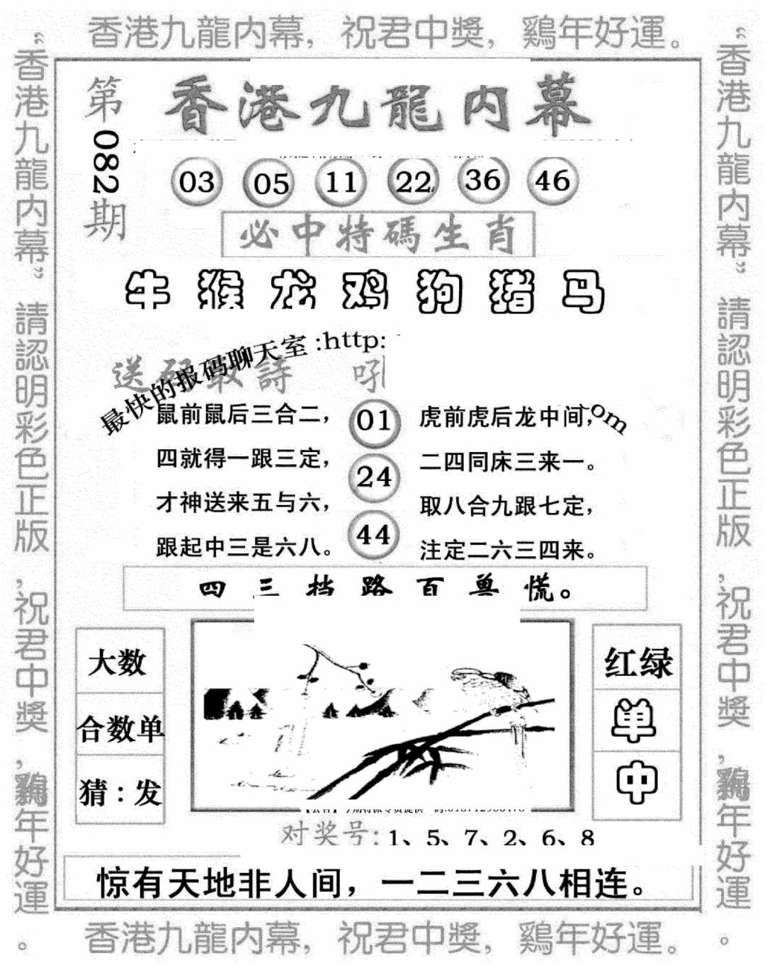 六合彩082期九龙内幕七肖图(新图)(黑白)