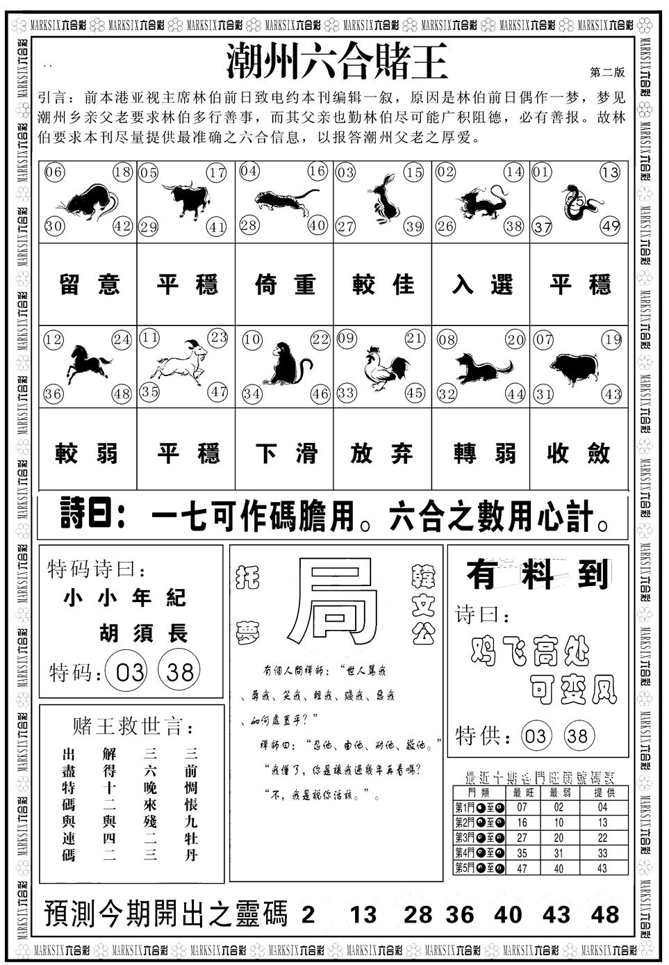 六合彩082期另版潮州六合赌王B(黑白)